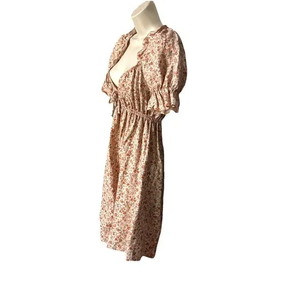 Reformation Channa Size Small Ruffled Linen Floral Print Pink Mini Dress